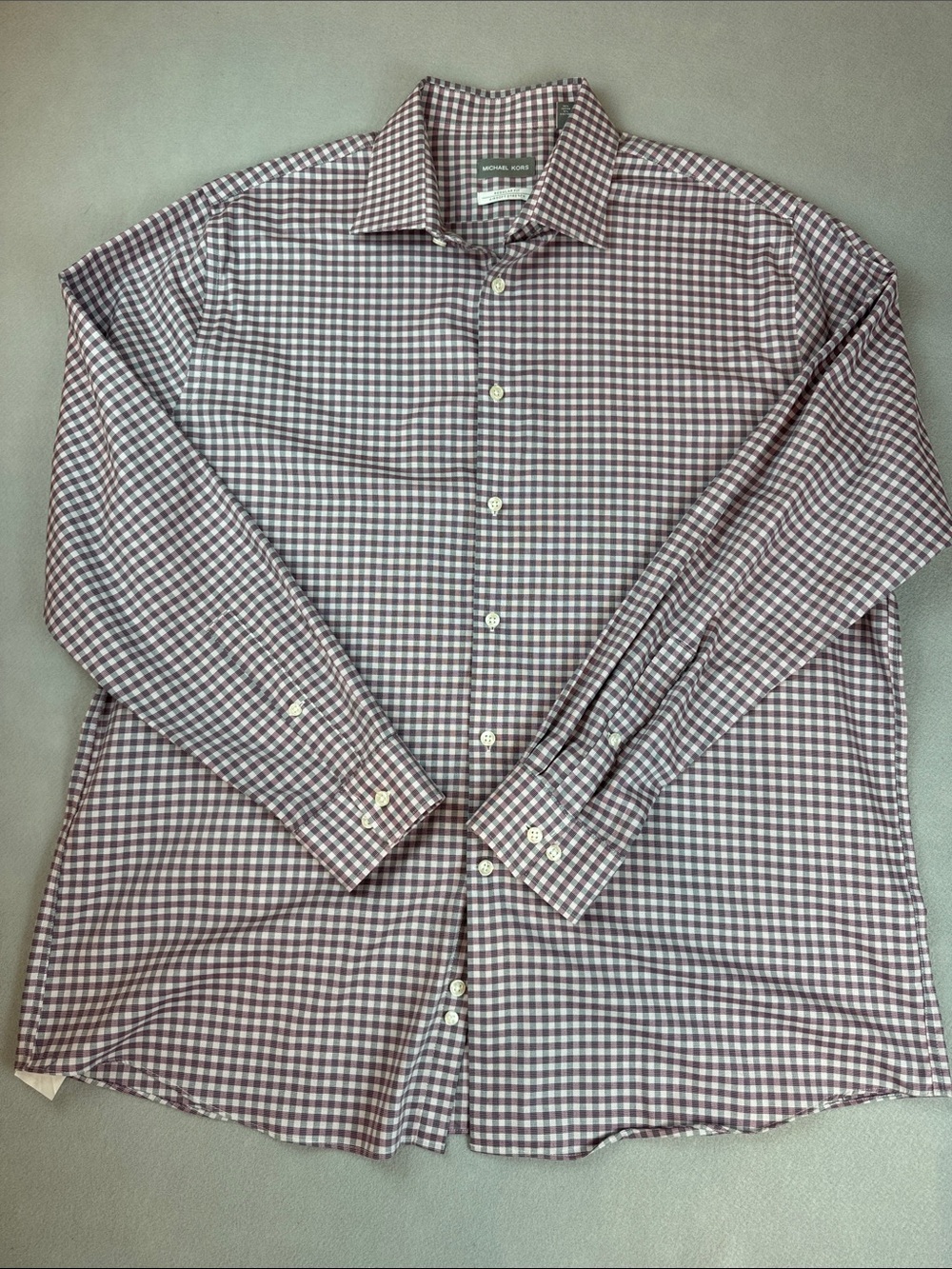 Michael Kors Men's Purple and White Gingham Plaid Dress Shirt Size: XL 17- 34/35